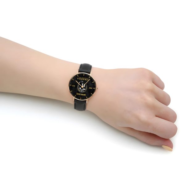 Personalized Collingwood FC Black Stitched Leather Watch - TANTN 5073
