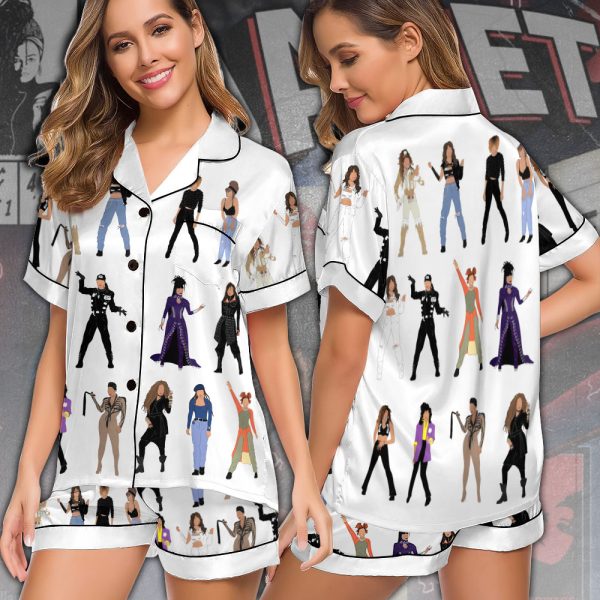 Janet Jackson Imitation Silk Pajama Set With Short Sleeve - VANDH 2559