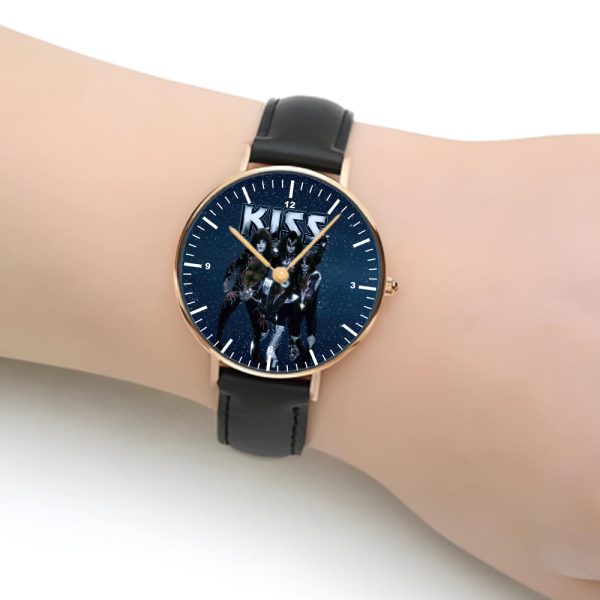 Kiss Band Black Stitched Leather Watch - HOATT 4508