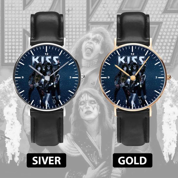 Kiss Band Black Stitched Leather Watch - HOATT 4508