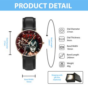Kiss Band Black Stitched Leather Watch - HOATT 4510
