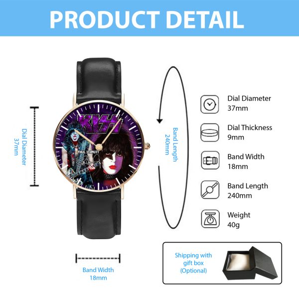 Kiss Band Black Stitched Leather Watch - HOATT 4511