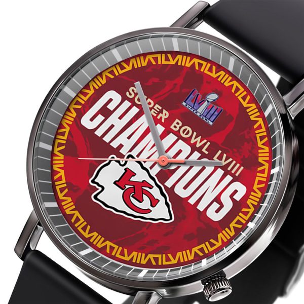 Kansas City Chiefs Black Leather Watch - TANTN 4701