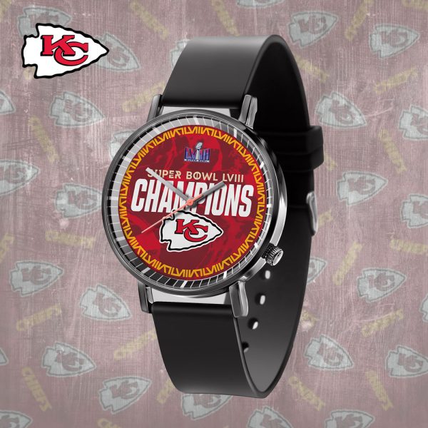 Kansas City Chiefs Black Leather Watch - TANTN 4701