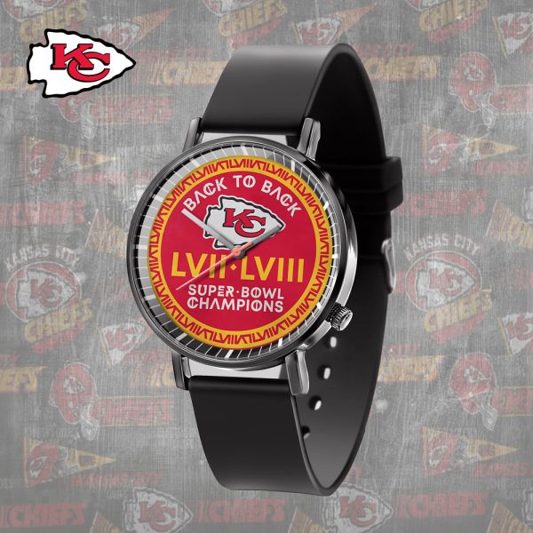 Kansas City Chiefs Black Leather Watch - TANTN 4702