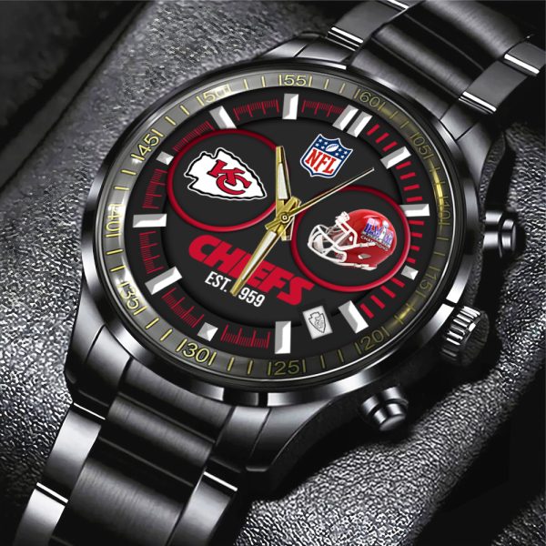 Kansas City Chiefs Black Stainless Steel Watch - MAITM 6204