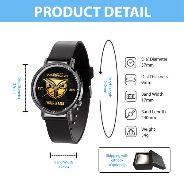 Personalized New Zealand Warriors Black Leather Watch - TANTN 5076