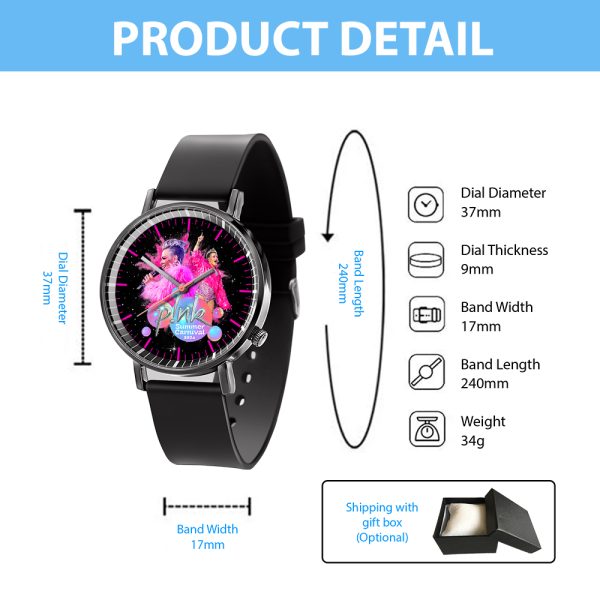 P!nk Black Leather Watch - VANDH 2544