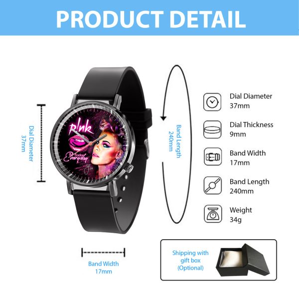 P!nk Black Leather Watch - VANDH 2543