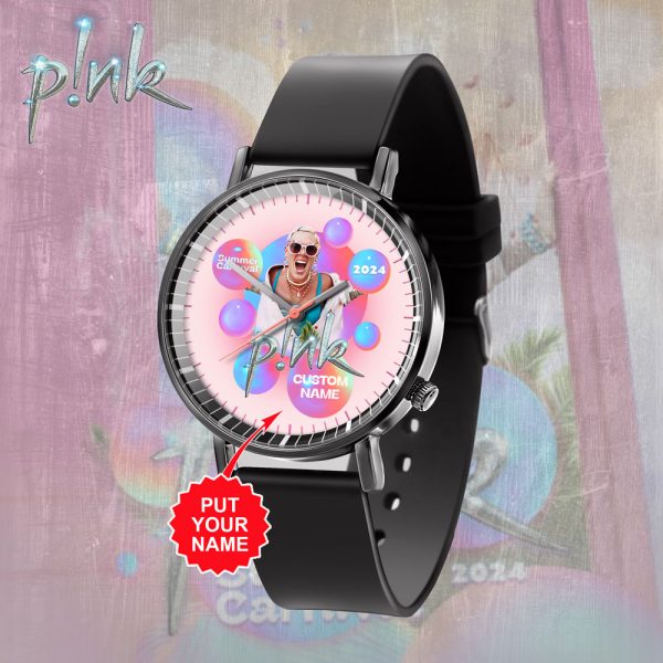 Personalized P!nk Black Leather Watch - VANDH 2542