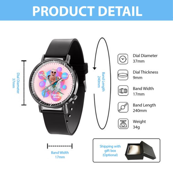 Personalized P!nk Black Leather Watch - VANDH 2542