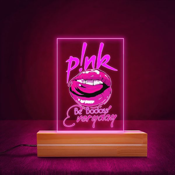 P!nk Led Light with Wooden Base (7 Colors) - MAITM 6171