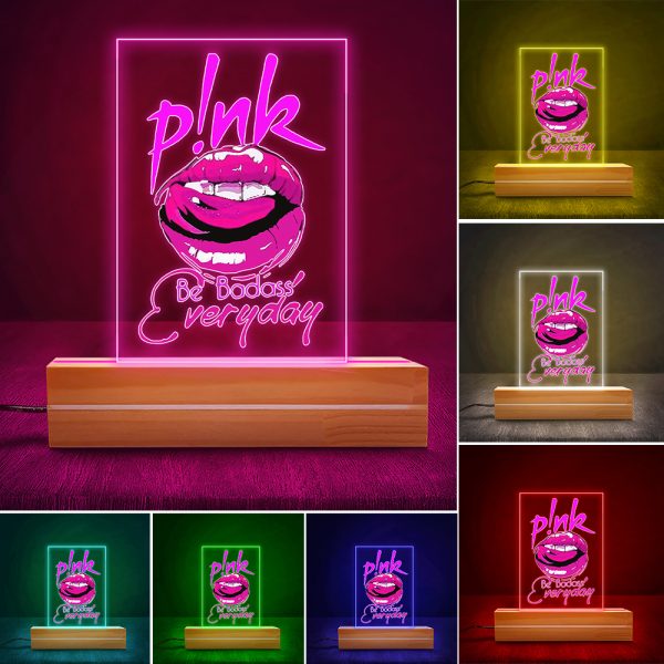 P!nk Led Light with Wooden Base (7 Colors) - MAITM 6171