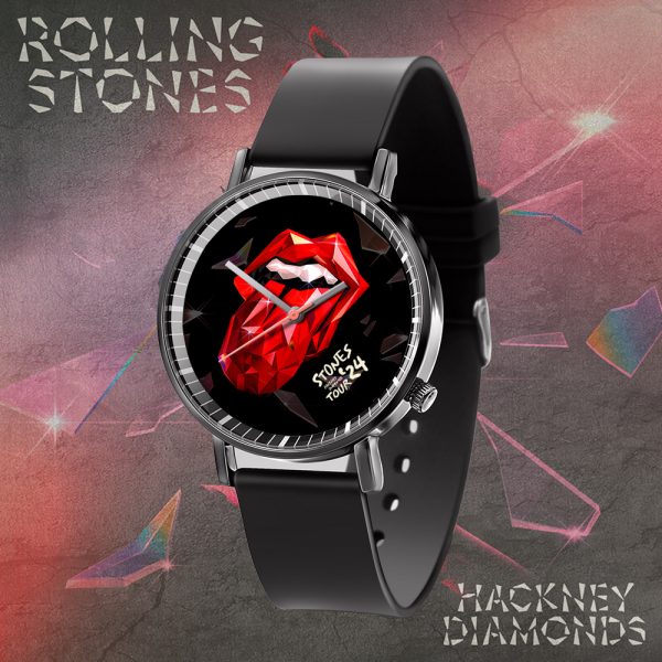 The Rolling Stones Black Leather Watch - TANTN 4714