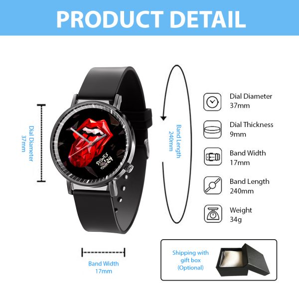 The Rolling Stones Black Leather Watch - TANTN 4714