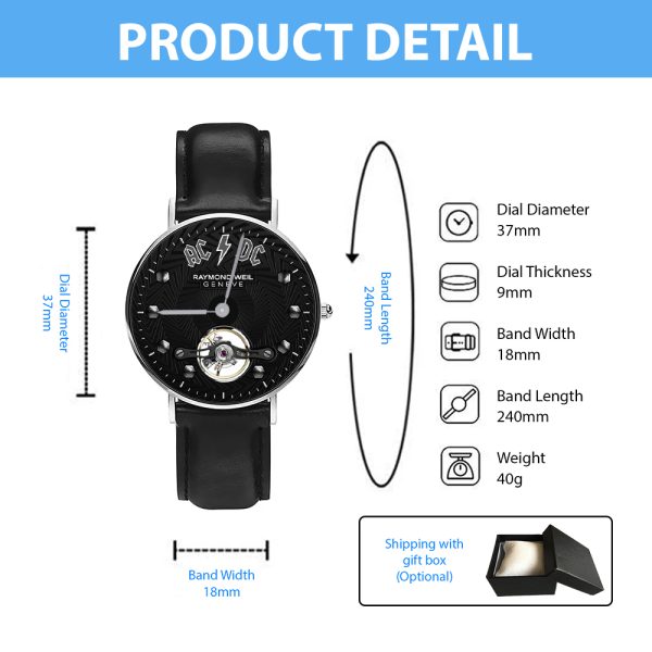 Rock Music Black Stitched Leather Watch - MAITM 6281