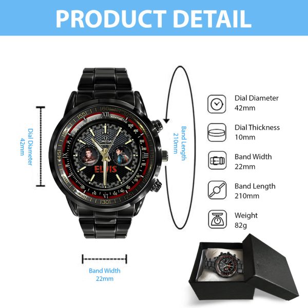 Elvis Presley x Omega Black Stainless Steel Watch - VANDH 2775