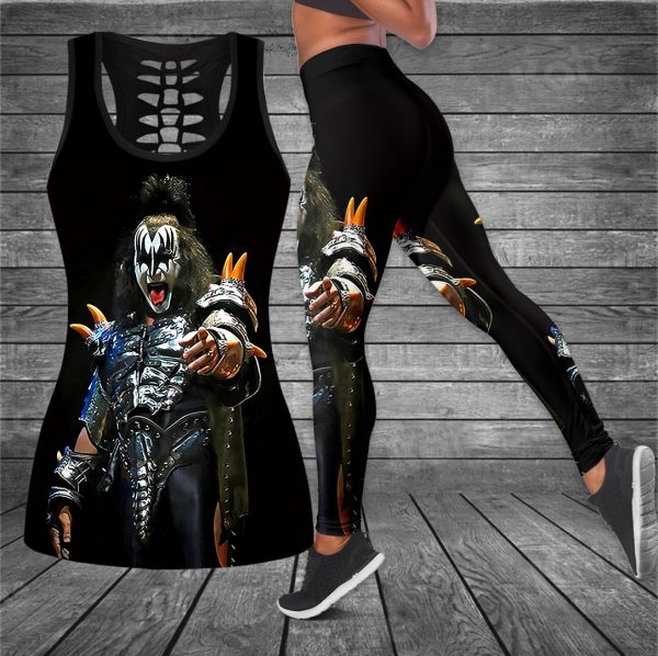Kiss Band Hollow Tank Top Leggings - HUANNM 694