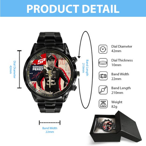 Red Bull Racing F1 x Sergio Pérez Black Stainless Steel Watch - HOATT 4726