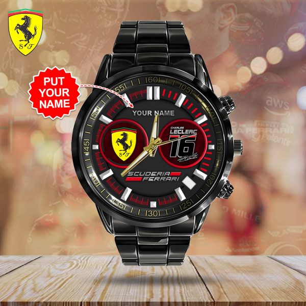 Personalized Scuderia Ferrari x Charles Leclerc Black Stainless Steel Watch - HOATT 4981