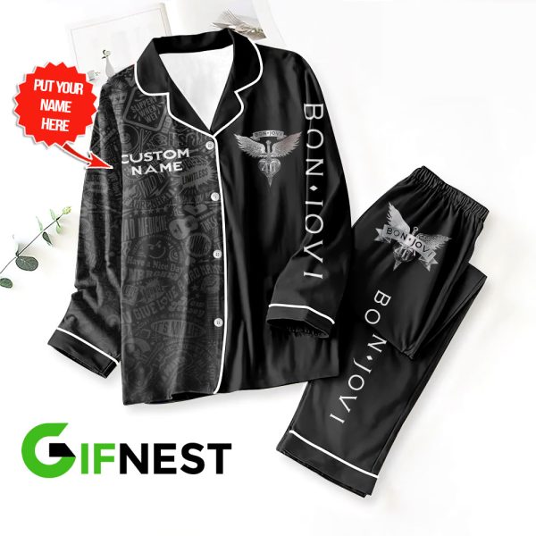 Personalized Bon Jovi Button Down Pajamas Set – TANTN 6243