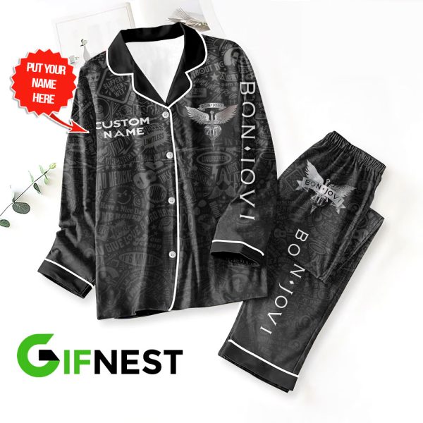 Personalized Bon Jovi Button Down Pajamas Set – TANTN 6293