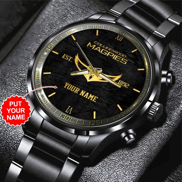 Personalized Collingwood FC Black Stainless Steel Watch - TANTN 6689