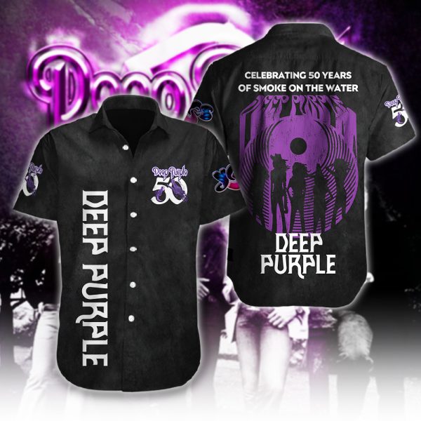 Deep Purple Short Sleeve Dress Shirt - HUANNM 5068.2