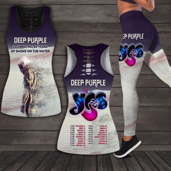 Deep Purple Hollow Tank Top Leggings - HUANNM 5073.3