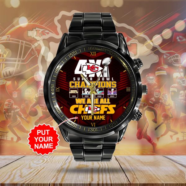 Personalized Kansas City Chiefs Black Stainless Steel Watch - HUANNM 4884