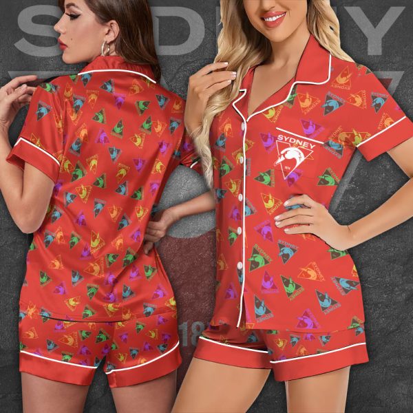 Sydney Swans Imitation Silk Pajama Set With Short Sleeve - VANDH 2853