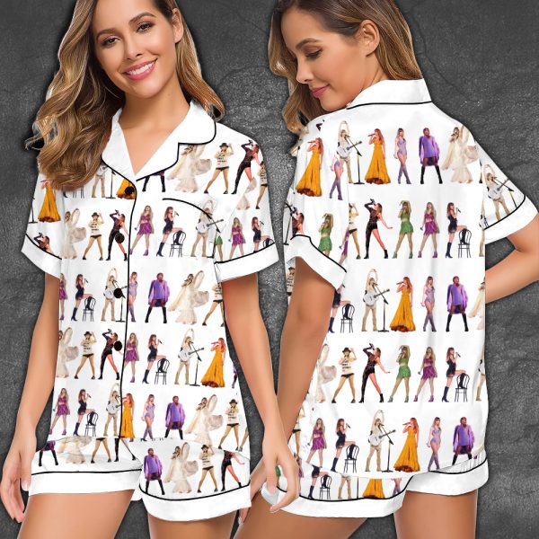 Taylor Swift Imitation Silk Pajama Set With Short Sleeve - HOATT 4790
