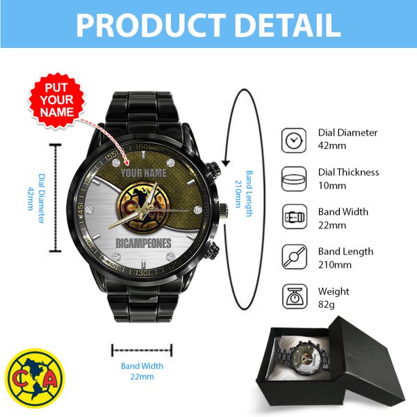 Personalized Club América Black Stainless Steel Watch - HOATT 5174