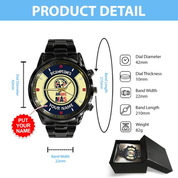 Personalized Club América Black Stainless Steel Watch - MAITM 6972