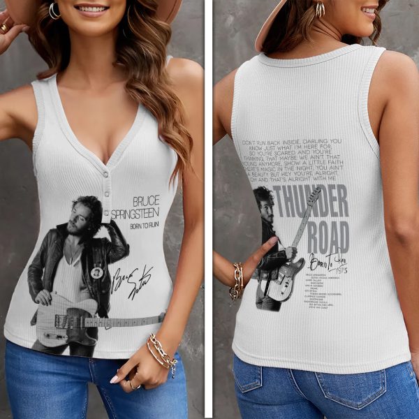 Bruce Springsteen Women V-Neck Ribbed Tank Top - HOATT 5212