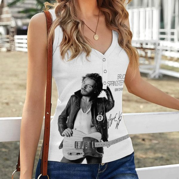 Bruce Springsteen Women V-Neck Ribbed Tank Top - HOATT 5212
