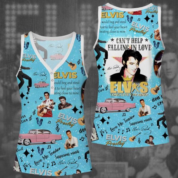 Elvis Presley Women V-Neck Ribbed Tank Top - VANDH 3044