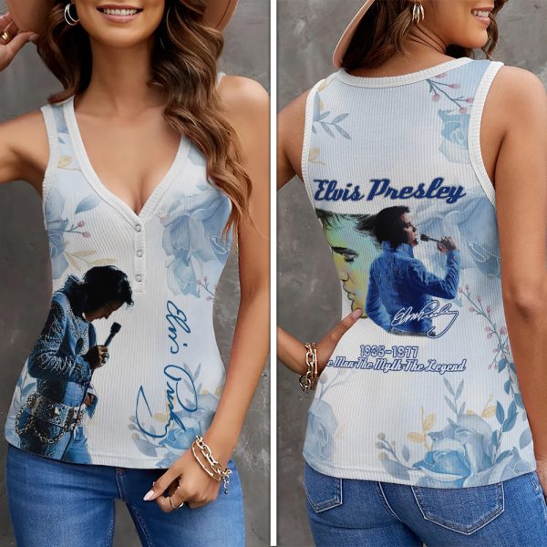Elvis Presley Women V-Neck Ribbed Tank Top - MAITM 7083