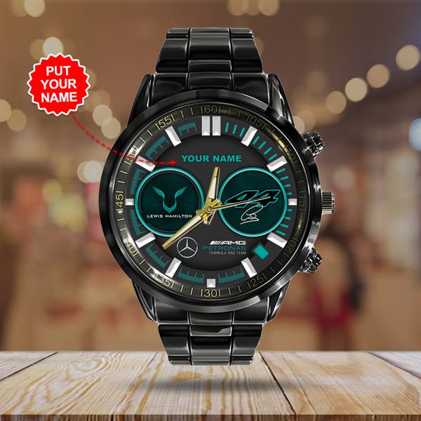 Personalized Mercedes-AMG Petronas F1 x Lewis Hamilton Black Stainless Steel Watch - HOATT 5122