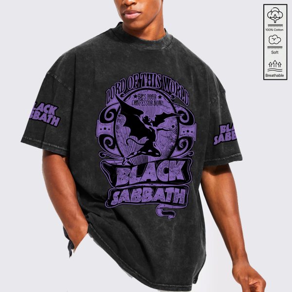 Black Sabbath 2D Acid Washed Cotton Shirt - GNE 771