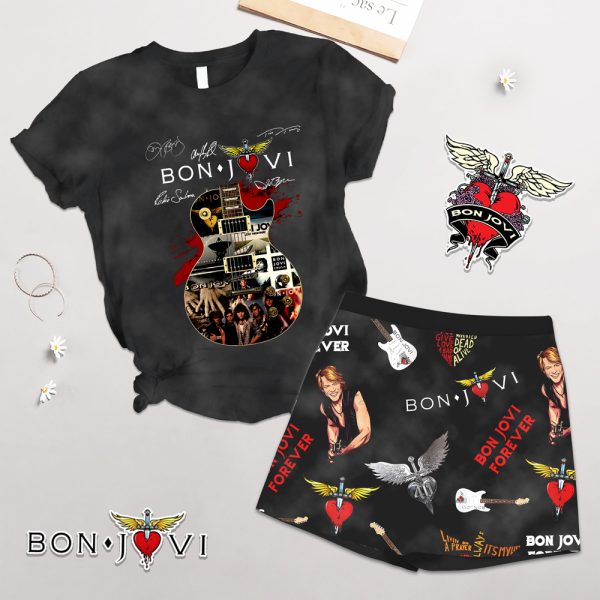 Bon Jovi Women O-Neck T-Shirt and Casual Shorts Set - MAITM 7324