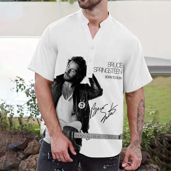 Bruce Springsteen V-Neck Stand Collar Henley Shirt - HOATT 5237
