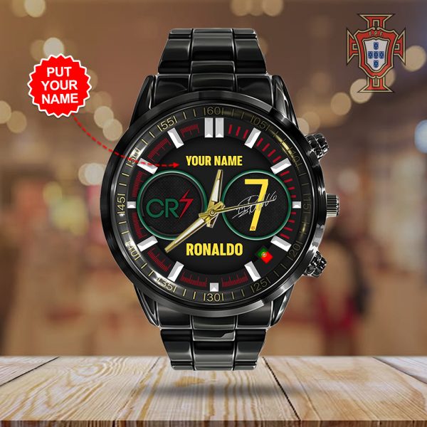 Personalized Cristiano Ronaldo x Portugal National Football Team Black Stainless Steel Watch - HOATT 5450