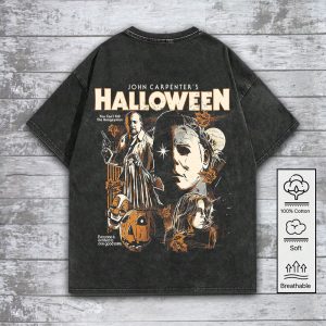 Halloween x Michael Myers 2D Acid Washed Cotton Shirt - GNE 845