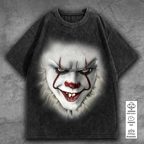 IT x Horror Movies 2D Acid Washed Cotton Shirt - GNE 851
