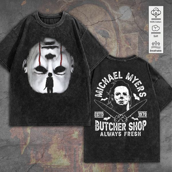Halloween x Michael Myers 2D Acid Washed Cotton Shirt - GNE 846