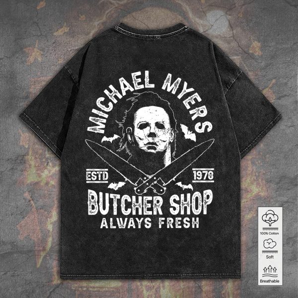 Halloween x Michael Myers 2D Acid Washed Cotton Shirt - GNE 846