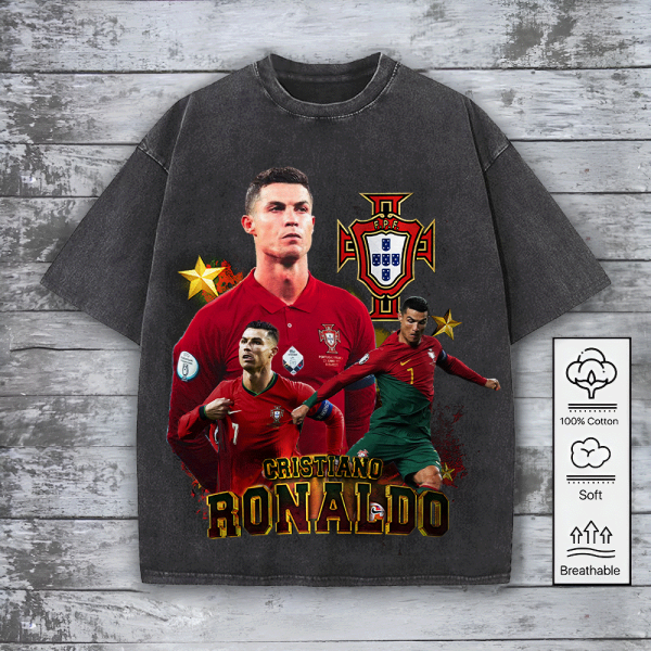 Cristiano Ronaldo x Portugal National Football Team 2D Acid Washed Cotton Shirt - HOATT 5686