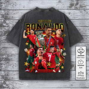 Cristiano Ronaldo x Portugal National Football Team 2D Acid Washed Cotton Shirt - HOATT 5686