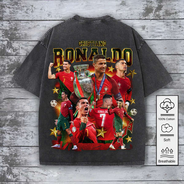 Cristiano Ronaldo x Portugal National Football Team 2D Acid Washed Cotton Shirt - HOATT 5686